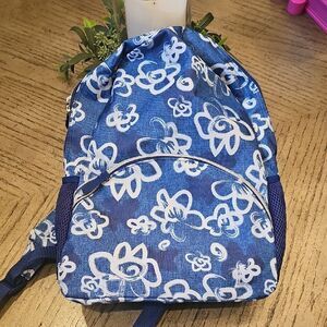 Blue Floral Backpack Denim Look NWOT